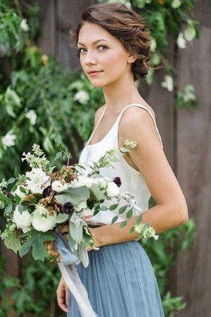 Robe demoiselle d'honneur naturel textile en tulle avec zip avec sans manches de traîne courte - Photo 2