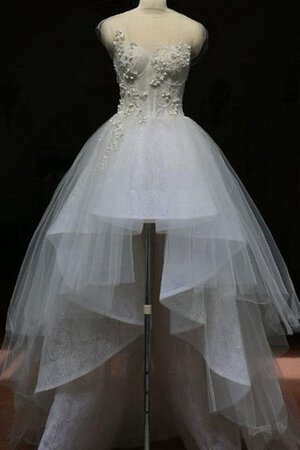 Sencillo Vestido de Novia de Corto de Playa de Apliques de Escote con cuello Alto - Foto 4