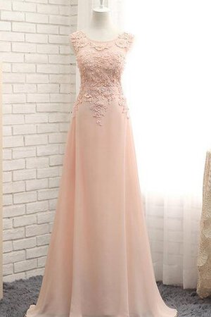 Robe demoiselle d'honneur avec perle en chiffon a-ligne avec zip decoration en fleur - Photo 1