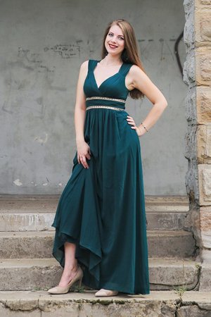 Beliebt Chiffon Perlenbesetztes Ballkleid mit V-Ausschnitt mit Reißverschluss - Bild 1