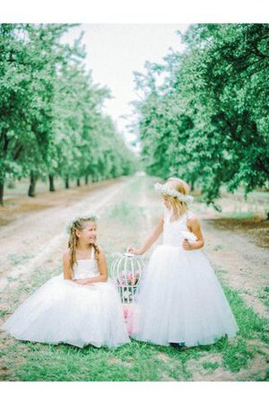 Robe de cortège enfant jusqu'au sol en tulle avec fleurs entrecroisé de princesse - Photo 3