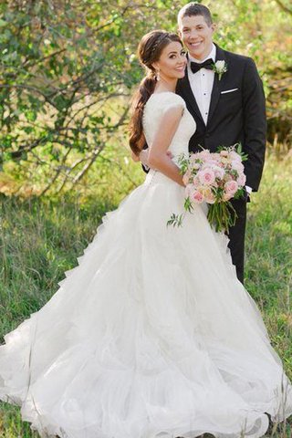 Robe de mariée delicat plissage avec gradins ligne a de traîne moyenne - Photo 2