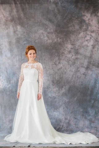 Robe de mariée naturel humble ligne a en organza avec manche longue - Photo 2