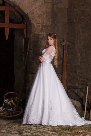 Abito da Sposa Barchetta Spazzola Treno Naturale con Applique A Terra A-Line - Foto 3