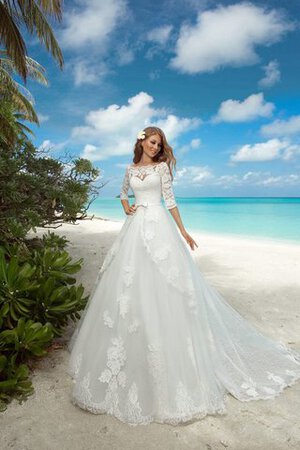 Abito da Sposa A-Line in Organza Orlo Removibile con Applique Senza Maniche Naturale - Foto 2