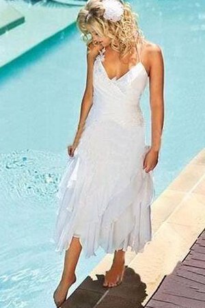 Abito da Sposa A-Line Sotto Ginocchio con Increspature Cerniera in Chiffon Anello - Foto 1