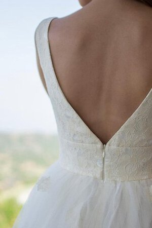 Abito da Sposa con Perline Cerniera Senza Maniche A-Line Sotto Ginocchio in Tulle - Foto 4