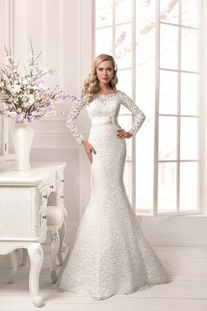 Robe de mariée festonné avec cristal avec perle avec manche longue encolure ronde - Photo 1