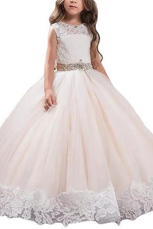 Abito da Cerimonia Bambini A Terra con Fiore in Tulle Ball Gown Naturale - Foto 1