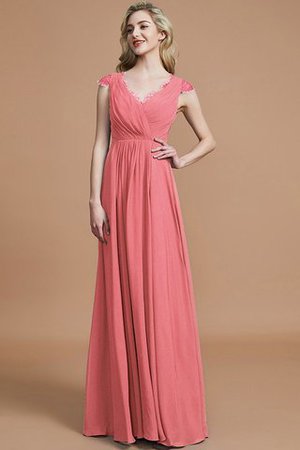 Robe demoiselle d'honneur naturel jusqu'au sol de princesse a-ligne ruché - Photo 33