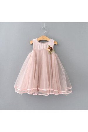 Abito da Cerimonia Bambini A-Line alta vita con Fiore con Increspature al ginocchio in Tulle - Foto 1