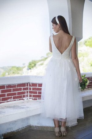 Abito da Sposa con Perline Cerniera Senza Maniche A-Line Sotto Ginocchio in Tulle - Foto 2