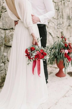 Abito da Sposa a Spiaggia con Piega Spazzola Treno in Chiffon Puffy con Maniche Lunghe - Foto 3