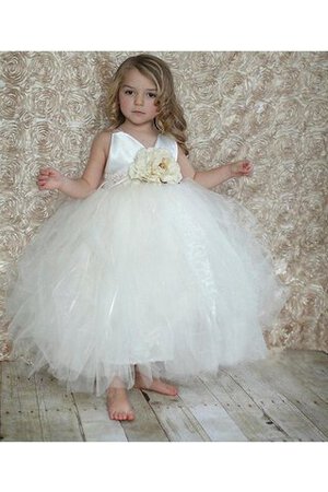 Abito da Cerimonia Bambini con Seghettato radiosa in Tulle con Perline con Fiore alta vita - Foto 1