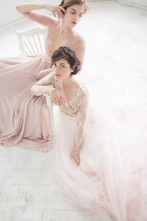 Robe de mariée classique a-ligne en dentelle textile en tulle avec perle - Photo 3