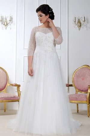 Robe de mariée romantique luxueux col en bateau avec perle de traîne courte - Photo 1