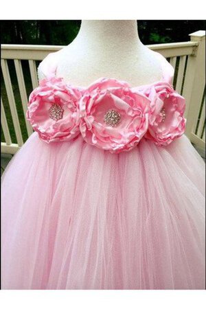 Abito da Cerimonia Bambini in Tulle con Fiore A-Line alta vita A Terra con Increspature - Foto 3