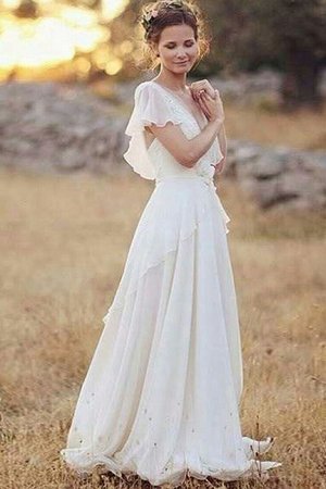 Abito da sposa con increspato con manica corte giunonico sensuale moderno cerniera - Foto 1