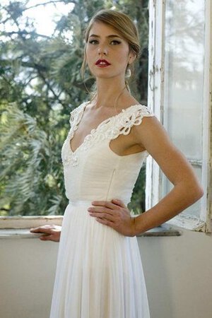 Abito da Sposa A Terra Semplice con Piega in Chiffon V-Scollo con Applique - Foto 3