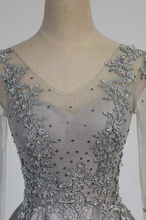 Robe de bal delicat intemporel de col en v avec manche longue avec décoration dentelle - Photo 4