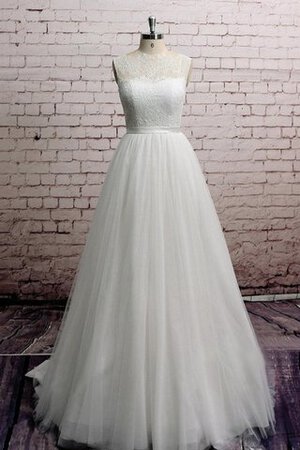 Robe de mariée avec décoration dentelle jusqu'au sol de col haut a-ligne avec sans manches - Photo 3