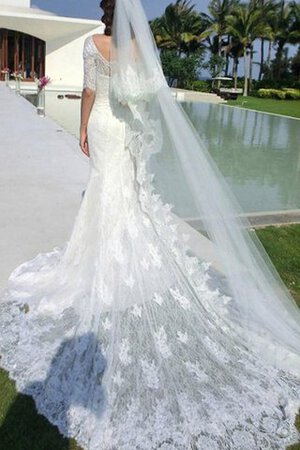 Abito da Sposa moda Elegante con Mezze Maniche Fuori dalla spalla in Pizzo Spazzola Treno - Foto 3