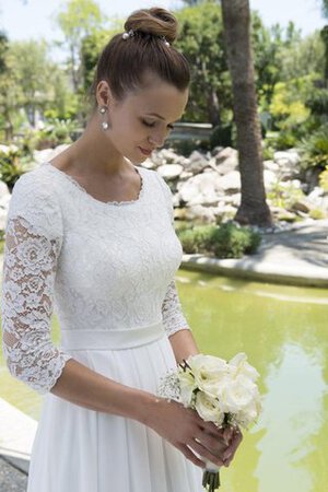 Sencillo Vestido de Novia de Corte-A en Encaje de Mangas Illusion de Escote redondo - Foto 3