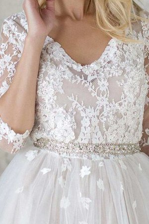 Abito da Sposa in Tulle A-Line con Perline in pizzo V-Scollo in Pizzo - Foto 3