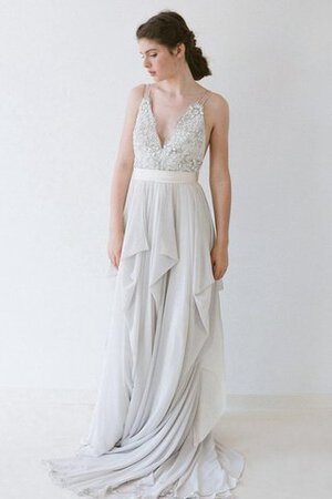 Abito da Sposa A-Line in Chiffon con Piega Conotta Spazzola Treno Schiena Nuda - Foto 1