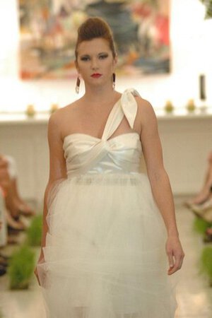 Abito da Sposa A Terra A-Line con Fusciacca con Piega Senza Maniche con Applique - Foto 5