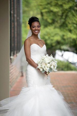 Abito da Sposa in Organza Sirena in Tulle Schiena Nuda A Terra con Increspature - Foto 2