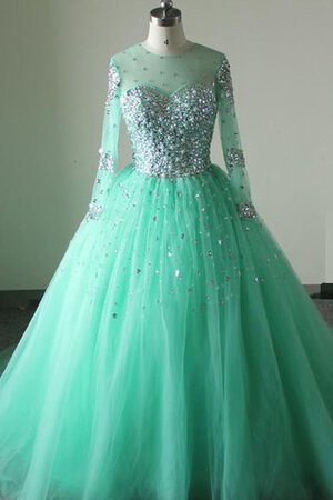 Robe de quinceanera long en tulle en organza de lotus avec perle - Photo 1