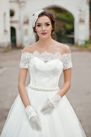 Robe de mariée naturel ligne a avec perle decoration en fleur avec lacets - Photo 2