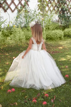 Abito da Cerimonia Bambini in Tulle in Pizzo Cappellino con Piega con Fiocco radiosa - Foto 5