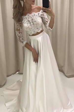 Abito da sposa seducente cerniera coda a strascico corto brillante con applique con piega - Foto 1