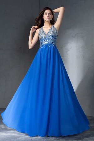 V-Ausschnitt Prinzessin Empire Taille Perlenbesetztes Abendkleid aus Chiffon - Bild 1