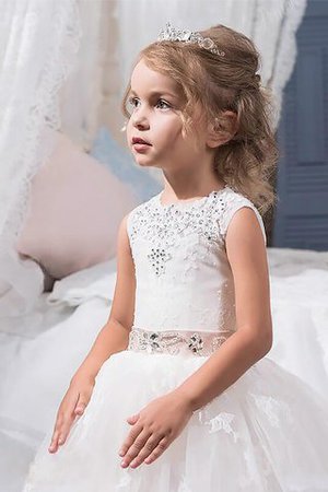 Robe de cortège enfant naturel avec cristal de mode de bal manche nulle en tulle - Photo 3