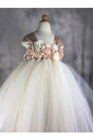 Robe de cortège enfant plissé avec manche courte en tulle encolure en carré avec fleurs - Photo 1