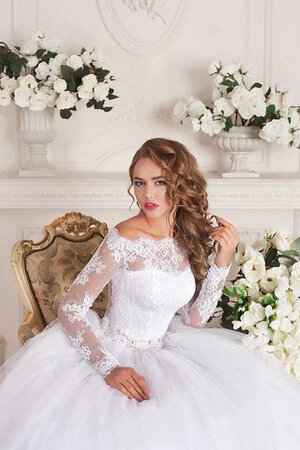 Abito da Sposa con Maniche Lunghe Allacciato in Chiffon Tondo Lungo A-Line - Foto 5