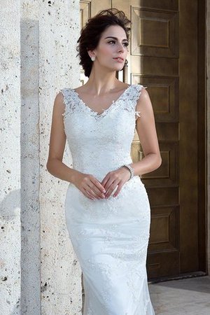 Abito da Sposa Lungo Naturale con Applique Retro Spazzola Treno - Foto 5