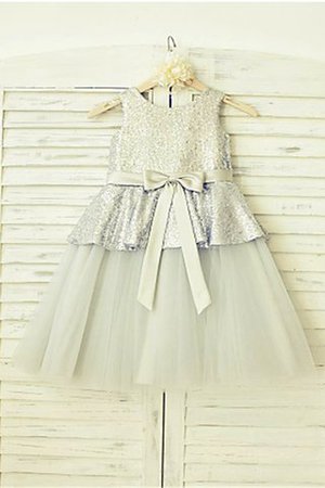 Robe de cortège enfant naturel avec fleurs a-ligne en tulle en tissu pailleté - Photo 2