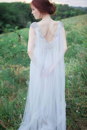 Robe demoiselle d'honneur romantique distinguee avec perle a-ligne col en bateau - Photo 3