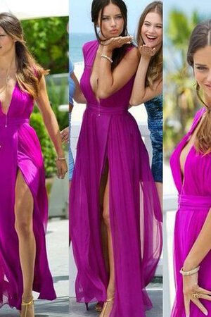 Abito da Sera seducente in Chiffon V-Scollo Lungo Senza Maniche Tubino - Foto 4