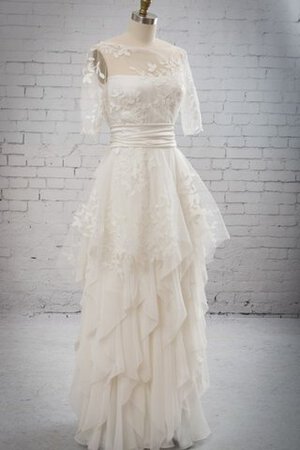 Robe de mariée avec gradins en chiffon appliques longueur au ras du sol avec ruban - Photo 2