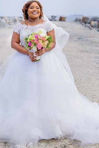 Abito da Sposa Vintage con Applique Elegante a Spiaggia Barchetta con Fusciacca - Foto 2