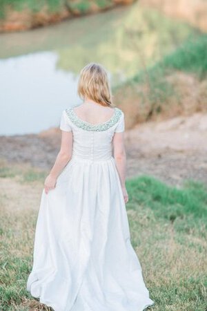 Abito da Sposa con Perline con Piega A-Line Naturale con Manica Corte Quadrato - Foto 4