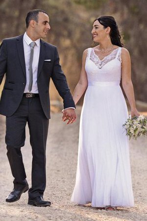 Abito da Sposa Senza Maniche a Spiaggia Tubino con Applique A Terra in pizzo - Foto 1