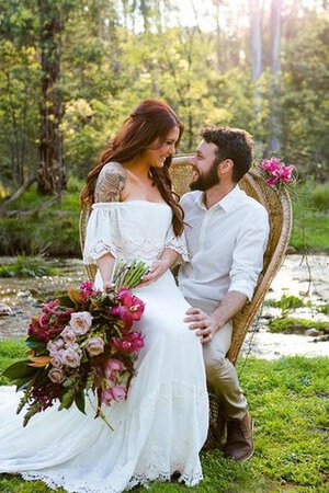 Abito da Sposa Moderno a Spiaggia Cerniera con Manica Corte Semplice Fuori dalla spalla - Foto 4