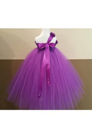 Robe de cortège enfant en tulle de lotus d'épaule asymétrique avec fleurs de mode de bal - Photo 4