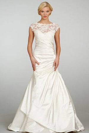 Robe de mariée naturel ruché manche nulle asymétrique a-ligne - Photo 3